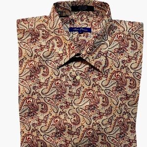 Alan Flusser Paisley Print Shirt XL Long Sleeve in Cream and Brown